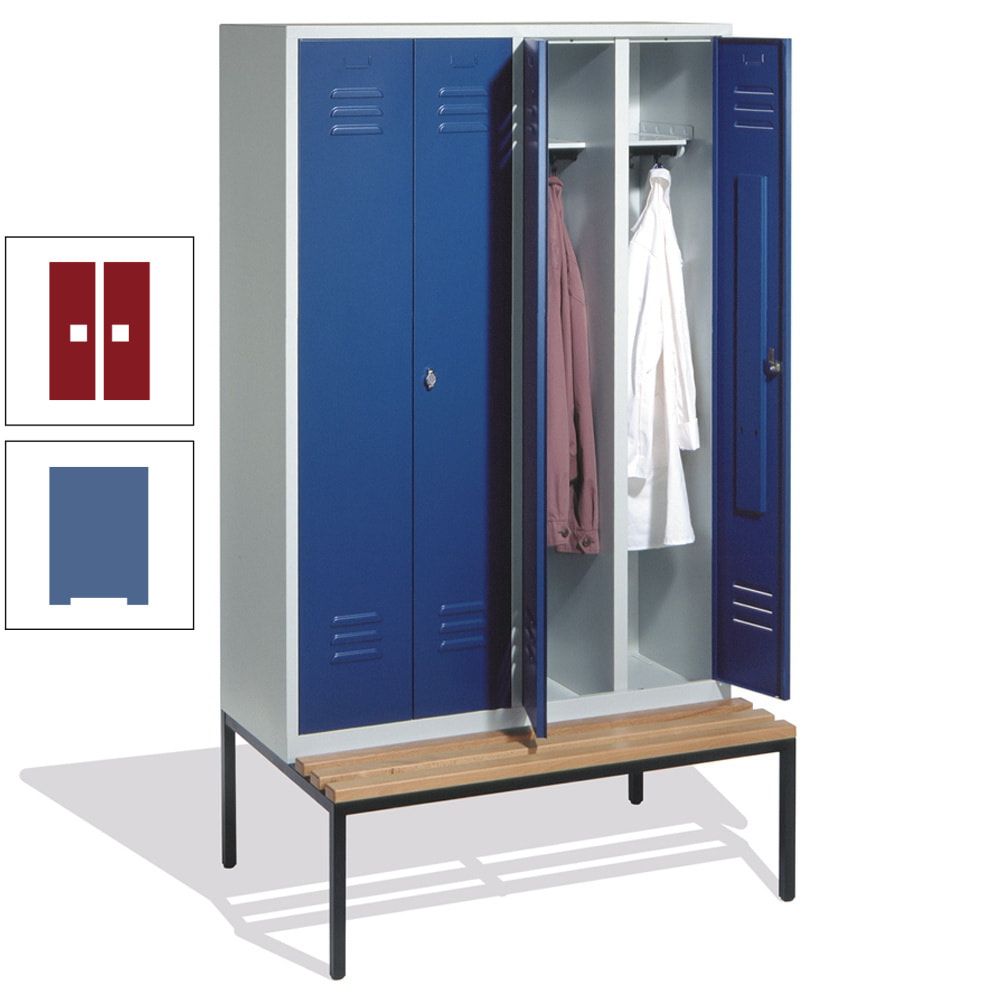 Doppel-Spindschrank, Buche Sitzbank untergebaut, 4 Abteile a 300 mm, Korpus lichtgrau, Tür anthrazitgrau, 2.090 x 1.190 x 815 mm (HxBxT)