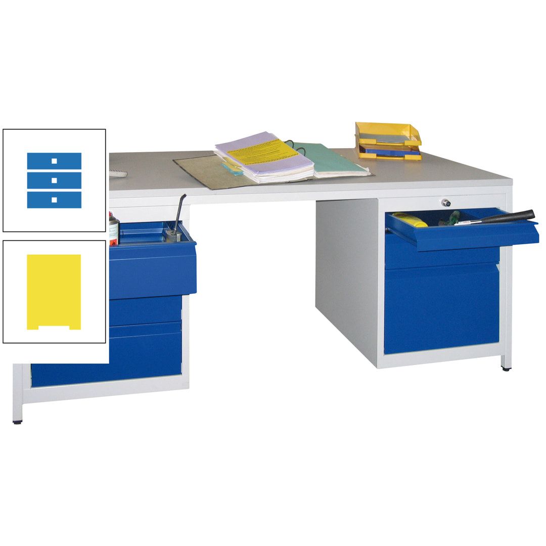Meisterschreibtisch - 6 Schubladen, 75 / 125 / 150 / 175 / 300 mm - 720 x 1.700 x 800 mm (HxBxT) - anthrazitgrau