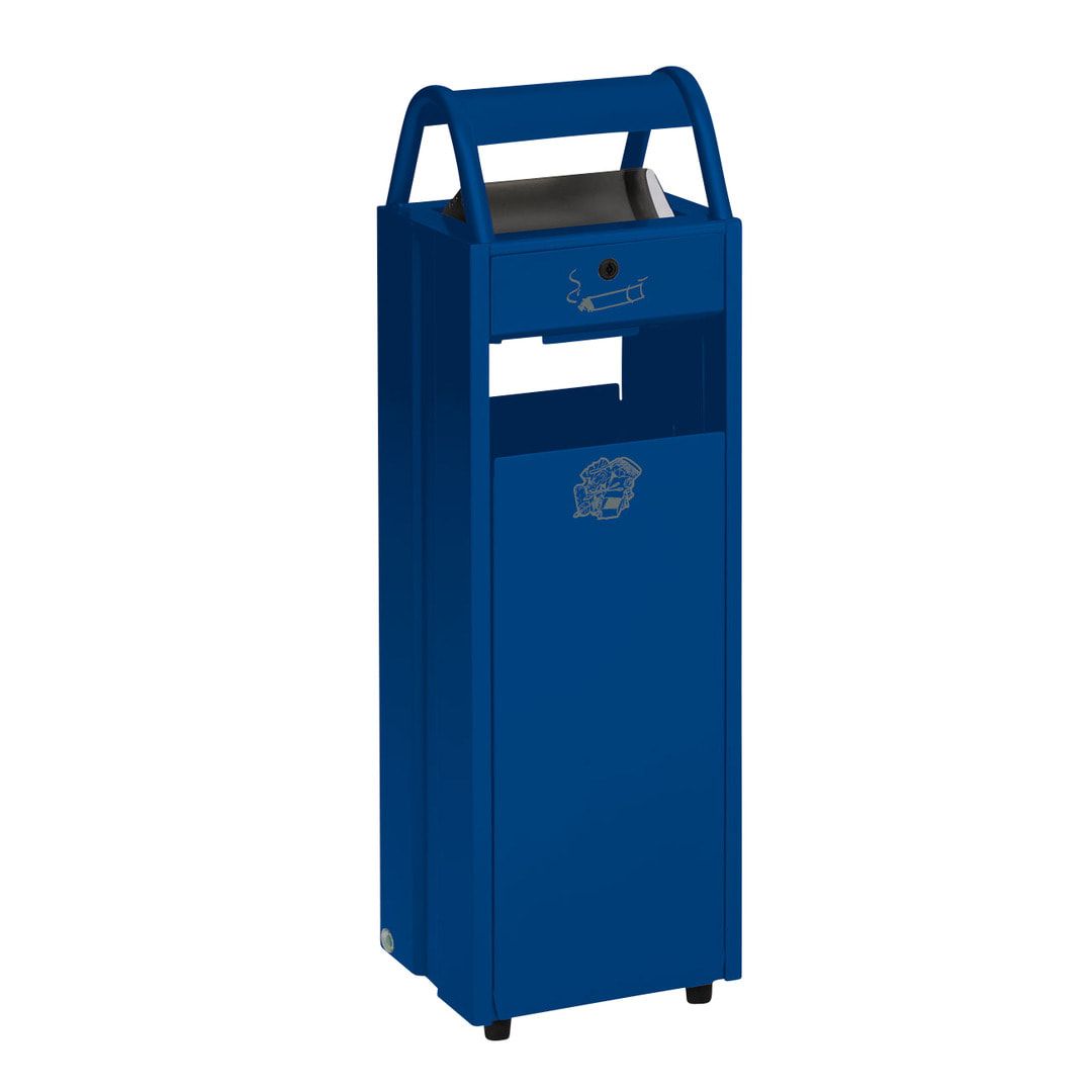 Abfallsammler mit Ascher und Schutzdach - Volumen 35 l - Ascher 5 l - 960 x 300 x 250 mm (HxBxT) - enzianblau