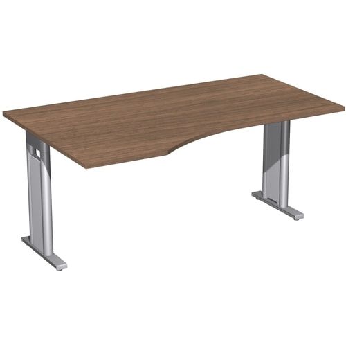 Eckschreibtisch, Ecke links, Füße einseitig verkürzt, C-Fuß Pro, 720 x 1.600 x 1.000 mm (HxBxT), Gestell silber, Dekor Ahorn
