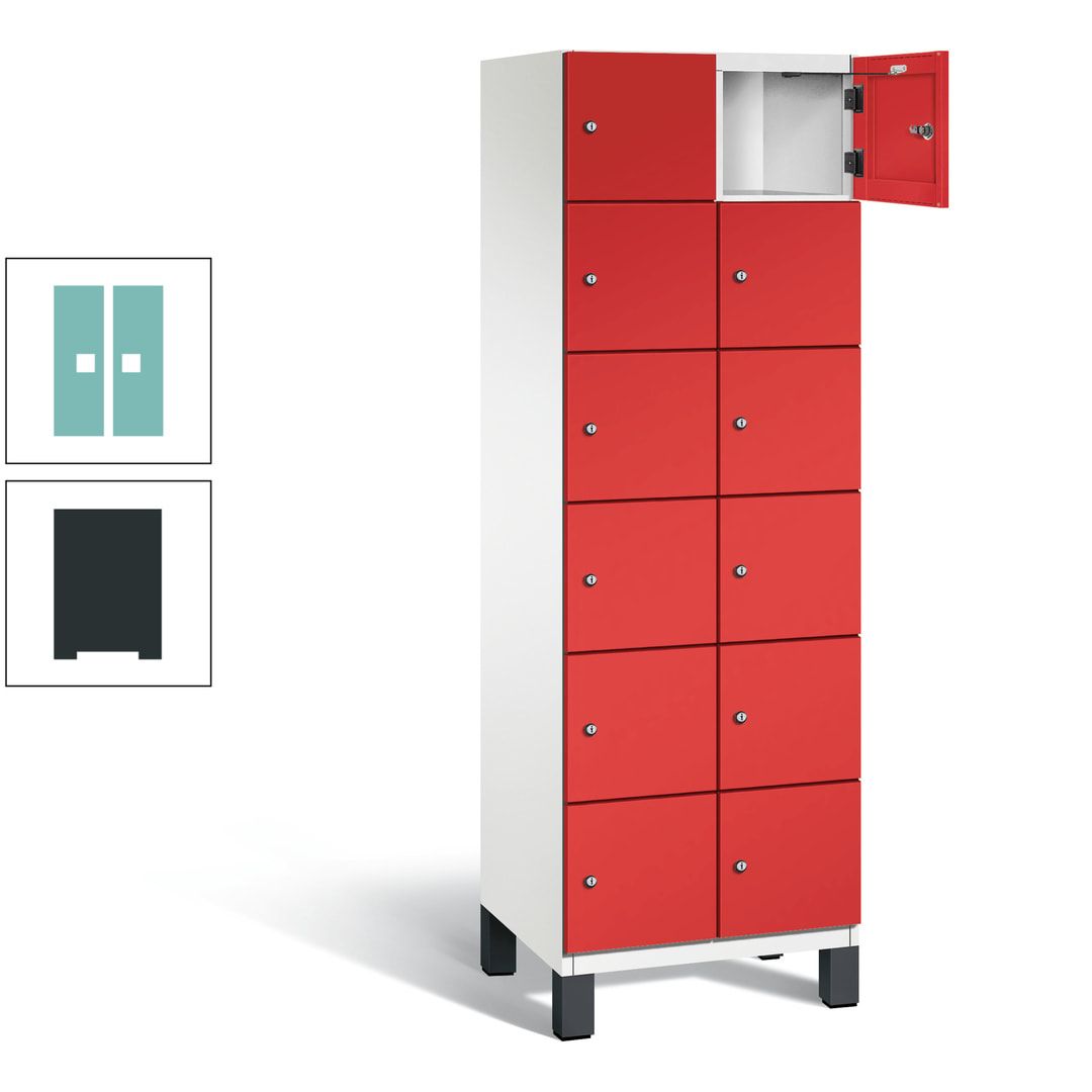 Fächerschrank, Stahlschrank, 12 Fächer, Türöffnungsbegrenzer, Füße, 1.980 x 600 x 525 mm (HxBxT), Korpus anthrazitgrau, Front anthrazitgrau