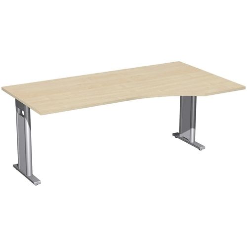 Eckschreibtisch, Ecke rechts, Füße einseitig verkürzt, C-Fuß Pro, 720 x 1.600 x 1.000 mm (HxBxT), Gestell silber, Dekor Ahorn
