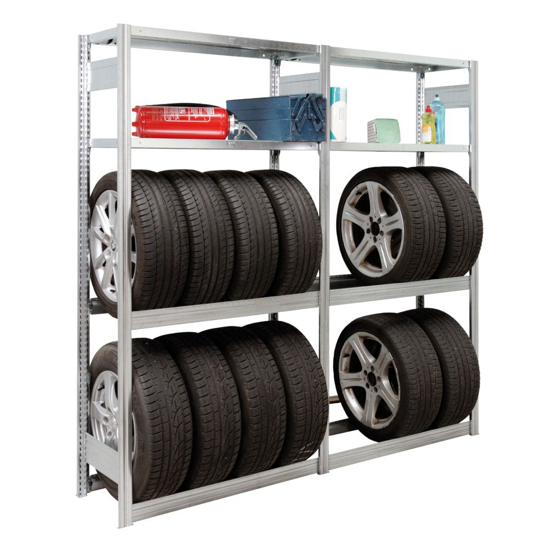 Garagenregal - 2 Felder Set - Räderregal - 250 kg - 2.000 x 2.066 x 400 mm (HxBxT) - 4 Fachebenen - Steckregal BERT