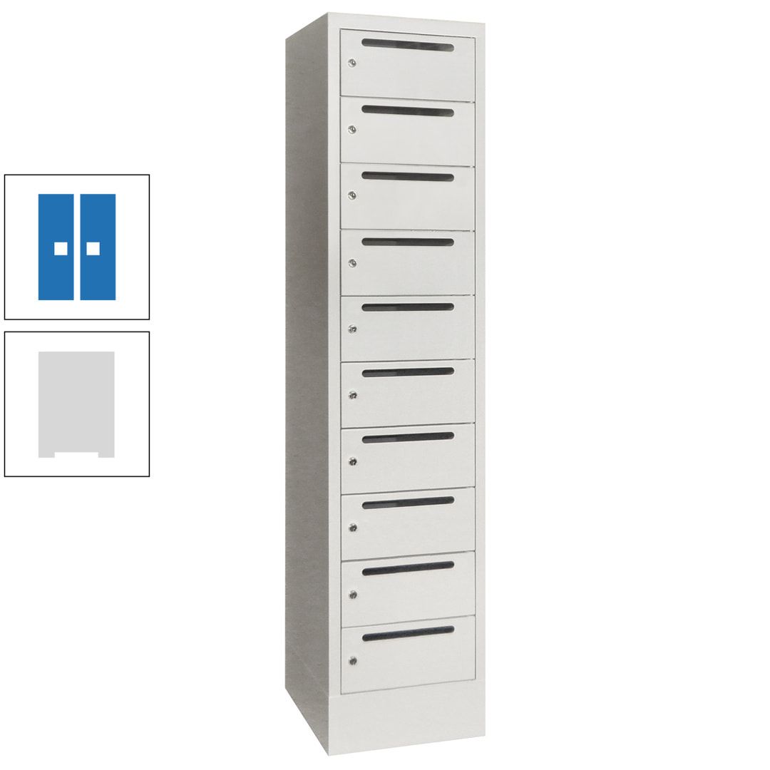 Postverteilerschrank, Schließfachschrank, 1 Abteil a 400 mm, 10 Fächer, 1.850 x 400 x 500 mm (HxBxT), Korpus anthrazitgrau, Front anthrazitgrau