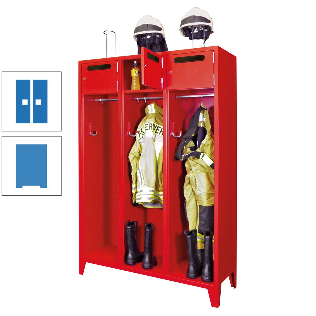 Feuerwehrschrank - 3 Abteile - Ablagefach mit Tür, Einwurfschlitz - 2.100 x 1.230 x 500 mm (HxBxT) - anthrazitgrau