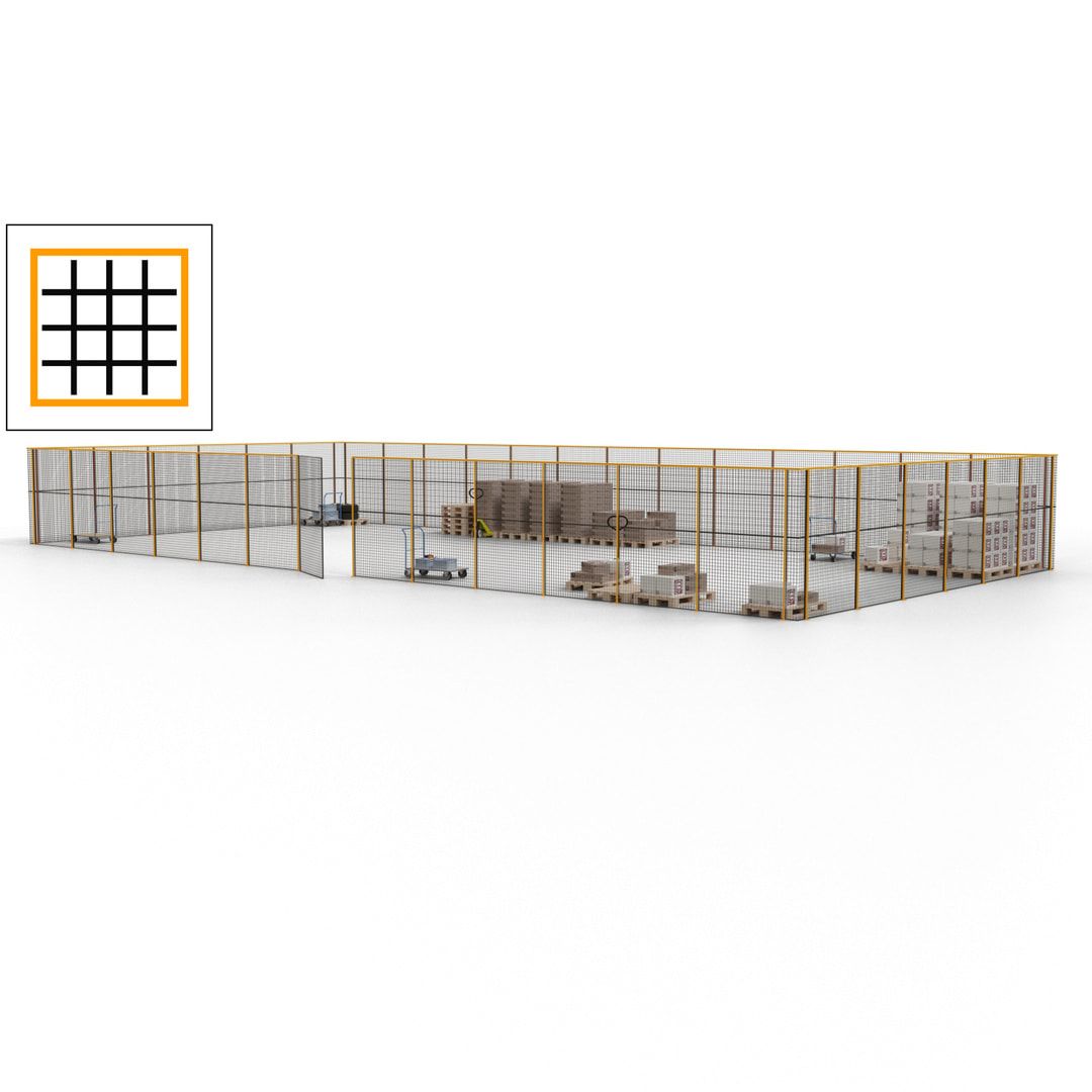 Maschinen Schutzgitter - Hallentrennwand - Sicherheitszaun - Tür - 57 m - 2.200 x 19.900 x 9.400 mm (HxBxT) - enzianblau