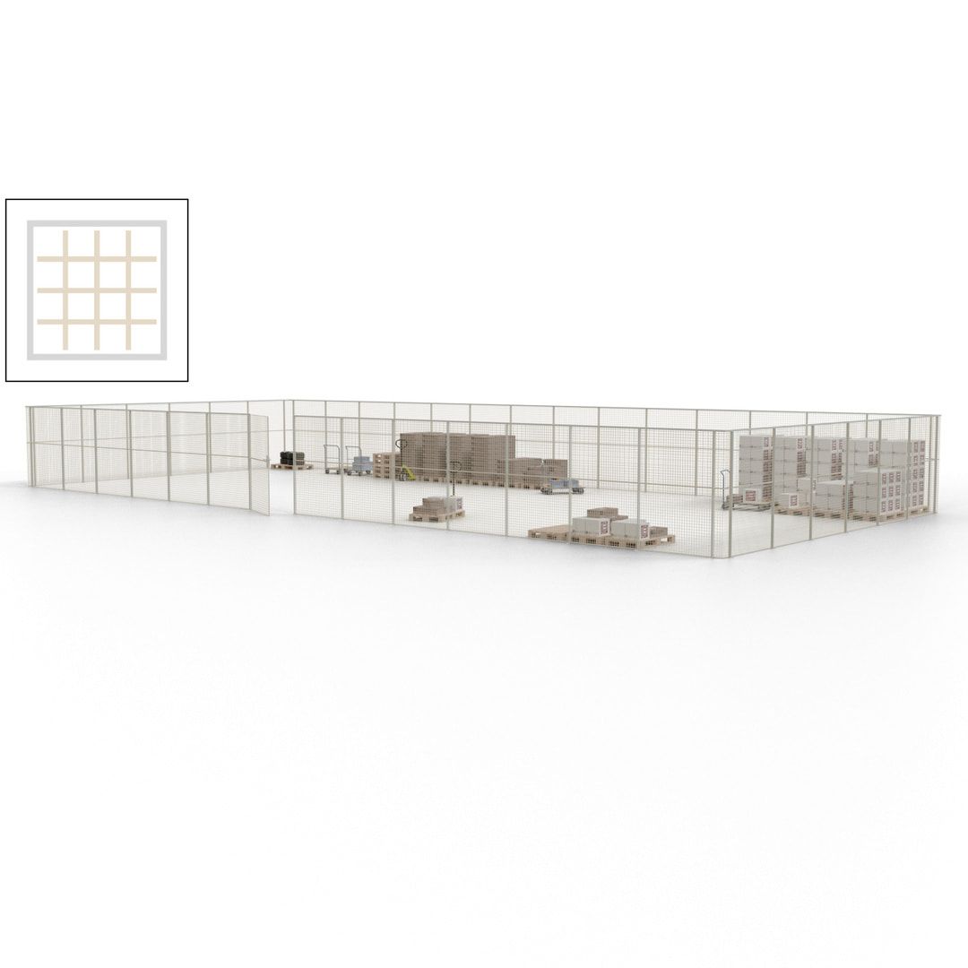 Maschinen Schutzgitter - Hallentrennwand - Sicherheitszaun - Tür - 60 m - 2.200 x 21.400 x 9.400 mm (HxBxT) - enzianblau