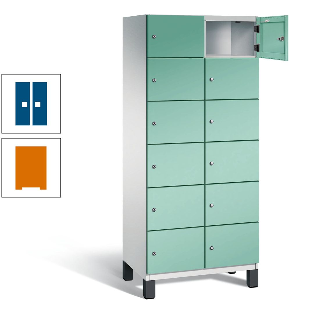 Fächerschrank, Stahlschrank, 12 Fächer, Türöffnungsbegrenzer, Füße, 1.980 x 800 x 525 mm (HxBxT), Korpus anthrazitgrau, Front anthrazitgrau