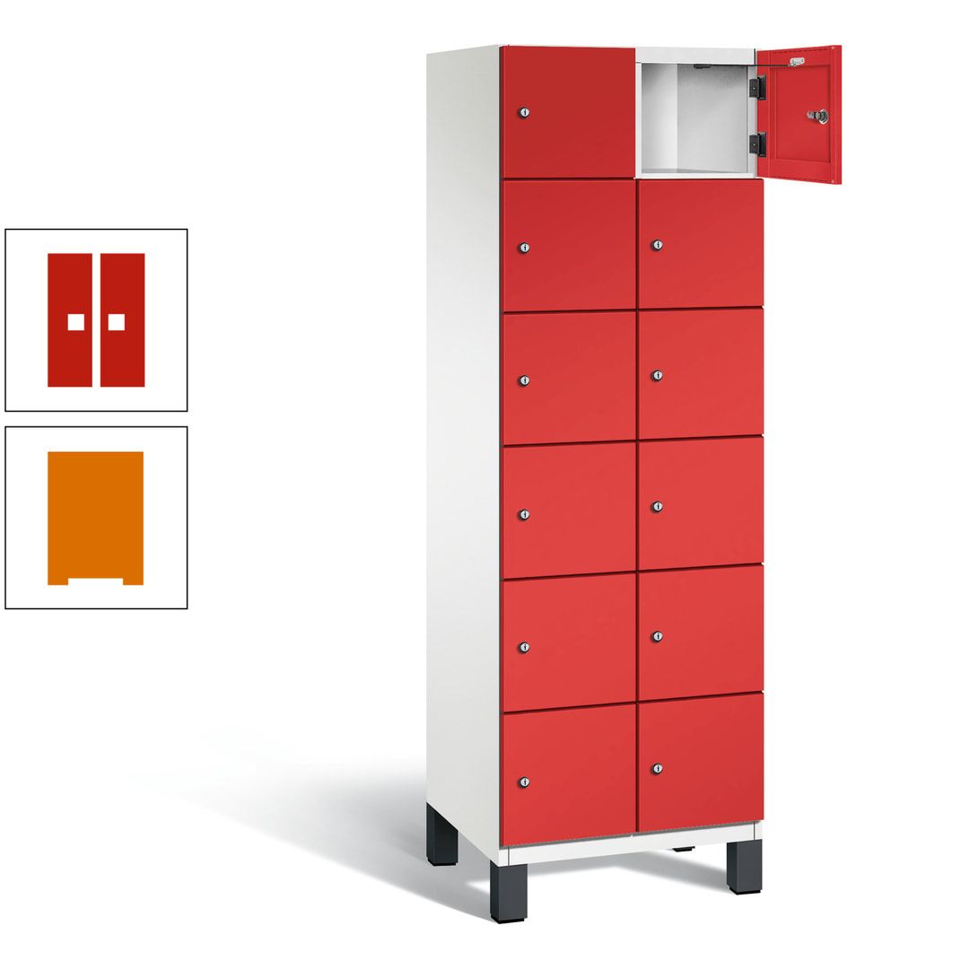 Fächerschrank, Stahlschrank, 12 Fächer, Türöffnungsbegrenzer, Füße, 1.980 x 600 x 525 mm (HxBxT), Korpus anthrazitgrau, Front anthrazitgrau