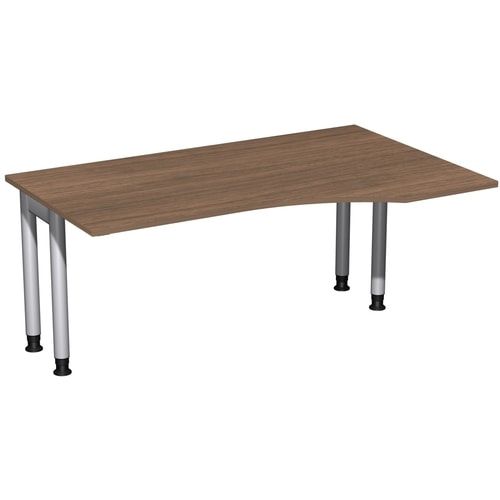 Eckschreibtisch, Ecke rechts, Füße einseitig verkürzt, 4-Fuß Pro, höhenverstellbar, 680-800 x 1.600 x 1.000 mm (HxBxT), Dekor Ahorn