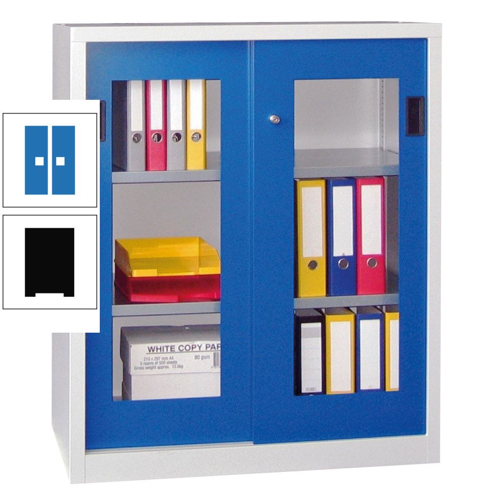 Schiebetürenschrank - Sichtfenstertüren - 1.000x1.000x400 mm (HxBxT) - 2 Böden, gepulvert - Zylinderschloss - anthrazitgrau