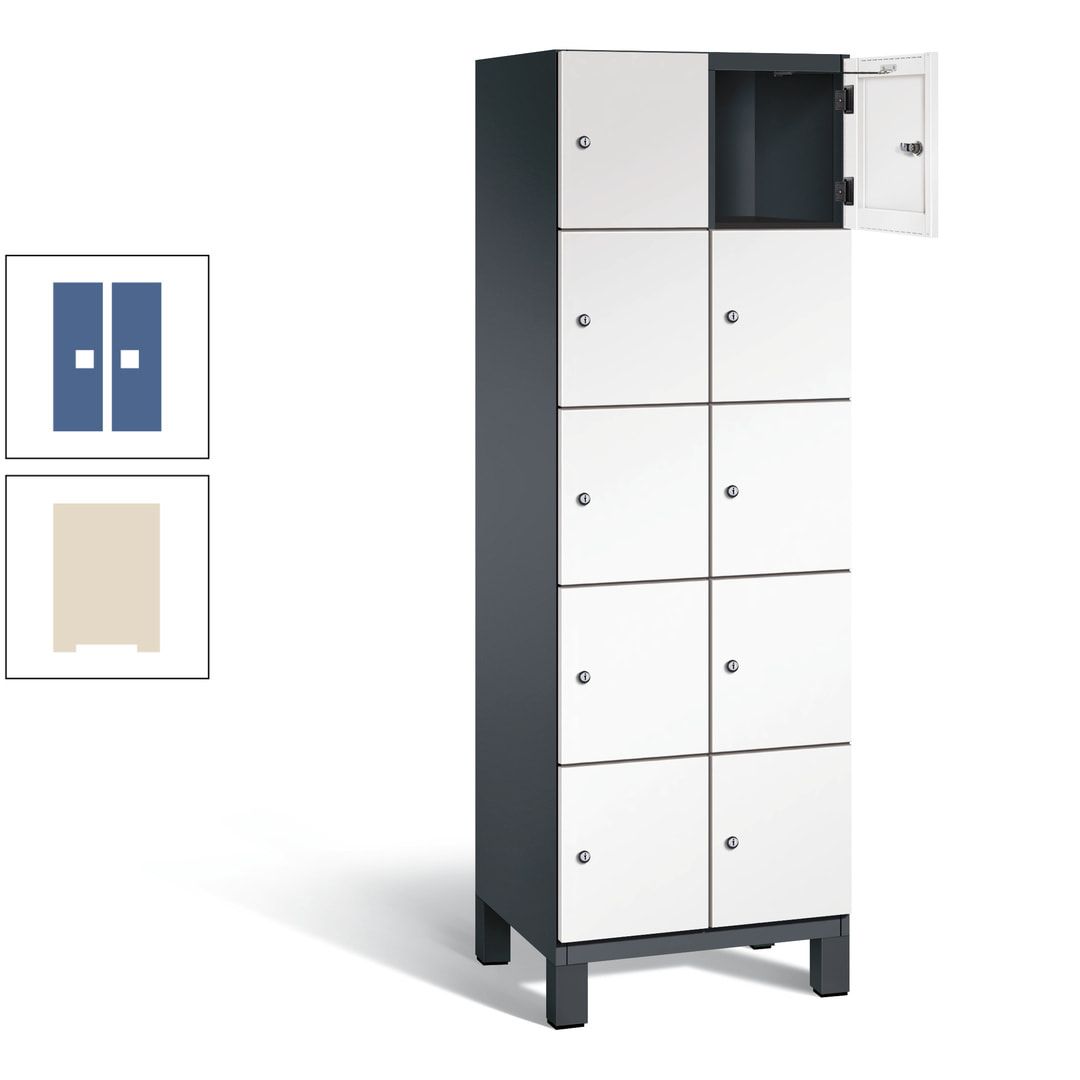 Fächerschrank, Stahlschrank, 10 Fächer, Türöffnungsbegrenzer, Füße, 1.980 x 600 x 525 mm (HxBxT), Korpus anthrazitgrau, Front anthrazitgrau