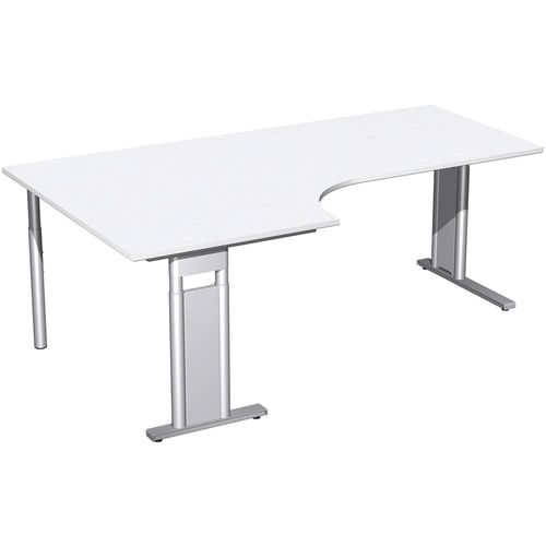 Eckschreibtisch, Eckteil 800 mm, links, Füße einseitig verkürzt, C-Fuß Pro, höhenverstellbar, 680-820 x 1.600 x 1.200 mm (HxBxT), Dekor Ahorn