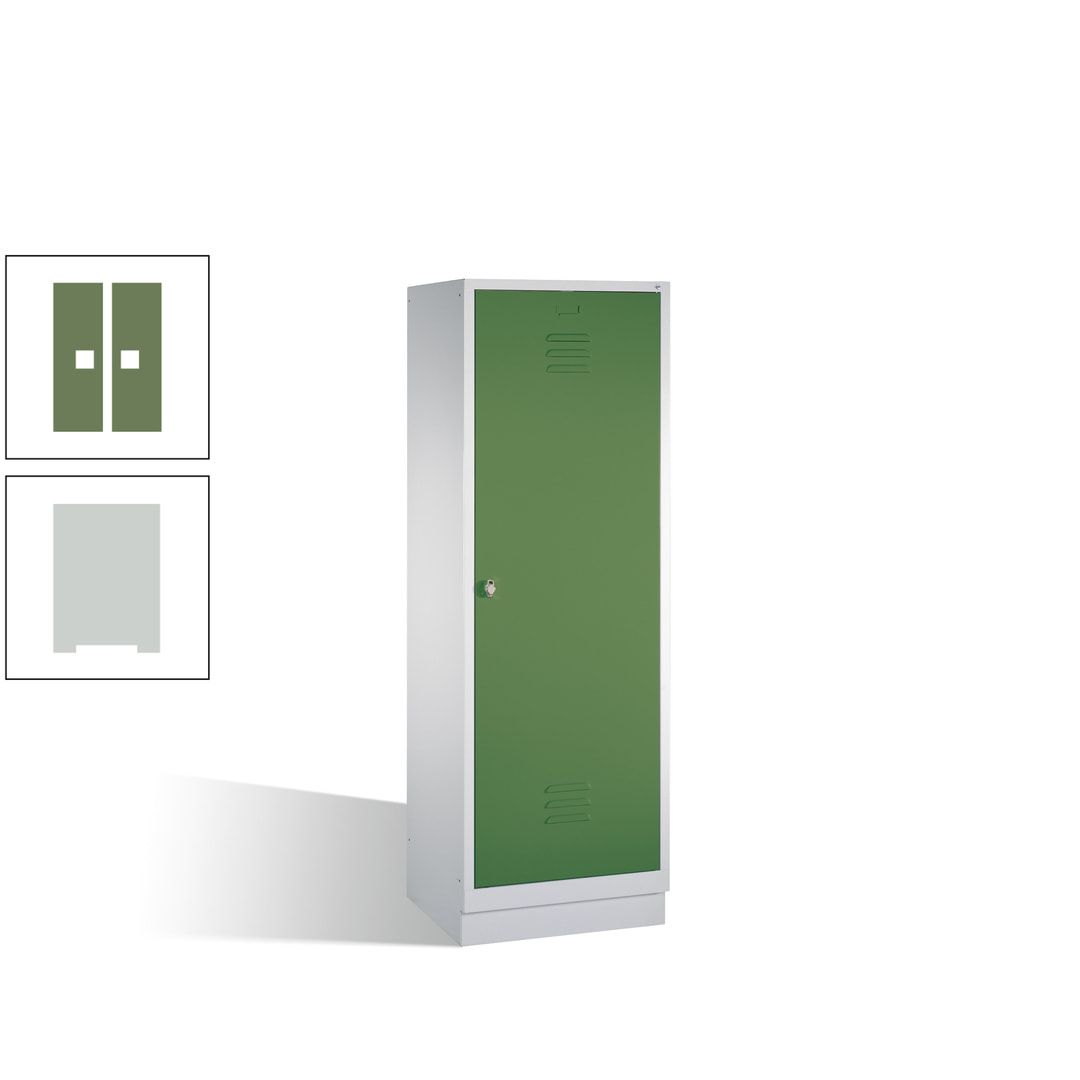 Doppel-Spind mit Großtür, Garderobenschrank mit Sockel, 2 Abteile a 300 mm, Korpus anthrazitgrau, Tür anthrazitgrau, 1.800 x 610 x 500 mm (HxBxT)