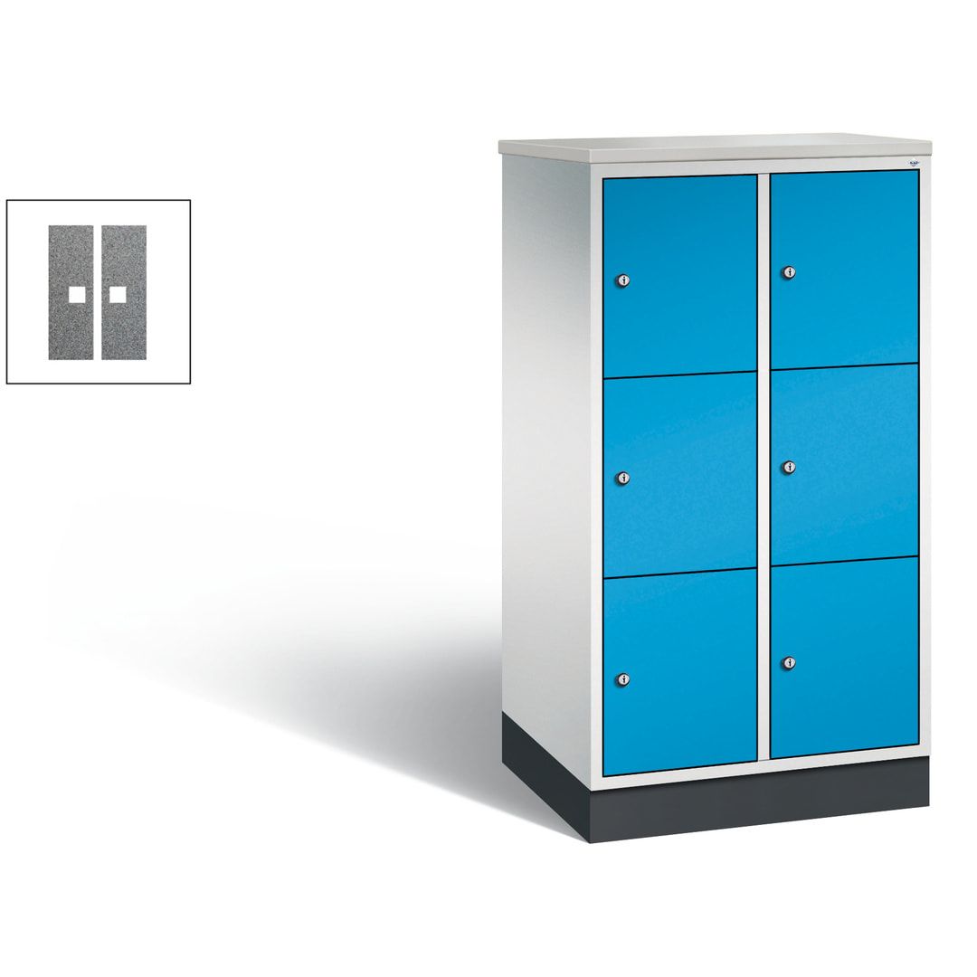 Schließfachschrank, Fächerschrank, 2 Abteile, 6 Fächer, Zylinderschloss, 1.250 x 620 x 500 mm (HxBxT), Korpus Fernblau, Tür anthrazitgrau