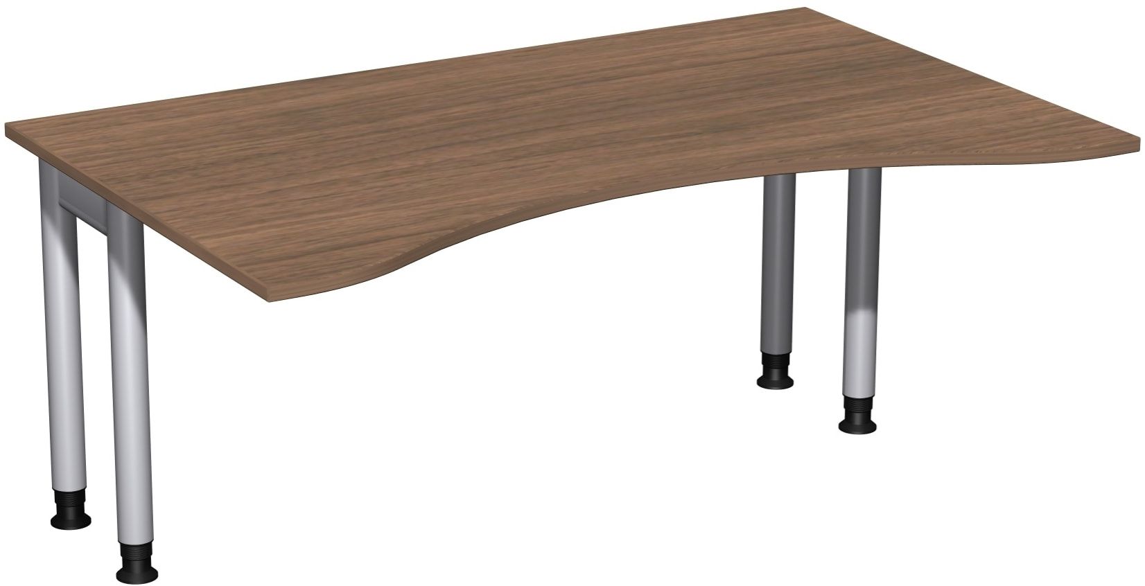 Ergo-Schreibtisch, Füße einseitig verkürzt, 4-Fuß Pro, höhenverstellbar, 680-800 x 1.600 x 1.000 mm (HxBxT), Gestell silber, Dekor Ahorn