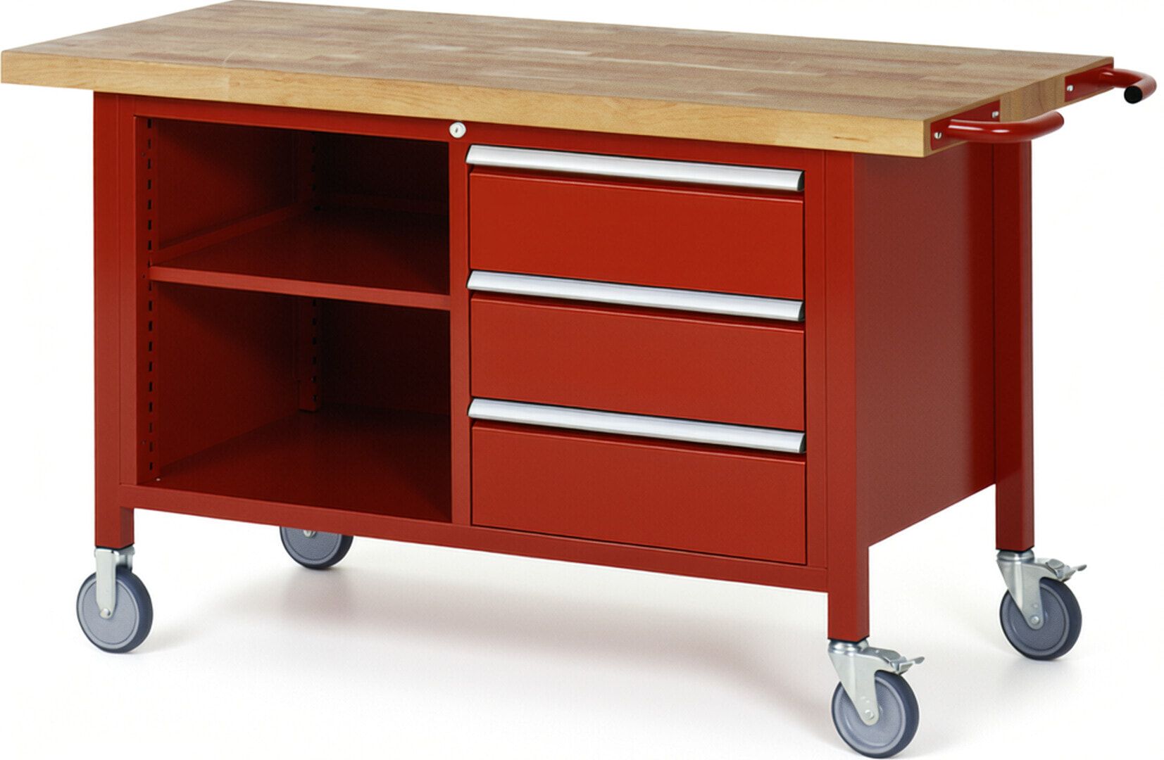 Mobile Werkbank, 2 Ablageböden - 3 Schubladen - Teilauszug - 180:3 - Höhe 880-1.080 mm - 1.500 x 700 mm - 450 kg - Anthrazitgrau