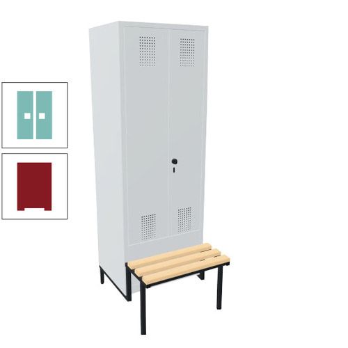 Doppel-Spind, Garderobenschrank, Buche Sitzbank integriert, 2 Abteile a 400 mm, Korpus anthrazitgrau, Tür anthrazitgrau, 1.850 x 800 x 815 mm (HxBxT)