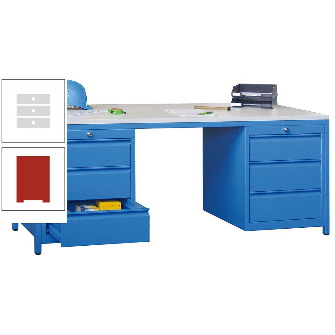 Meisterschreibtisch - 2 Schubladenblöcke - 6 Schubladen - 720 x 1.700 x 800 mm (HxBxT) - anthrazitgrau