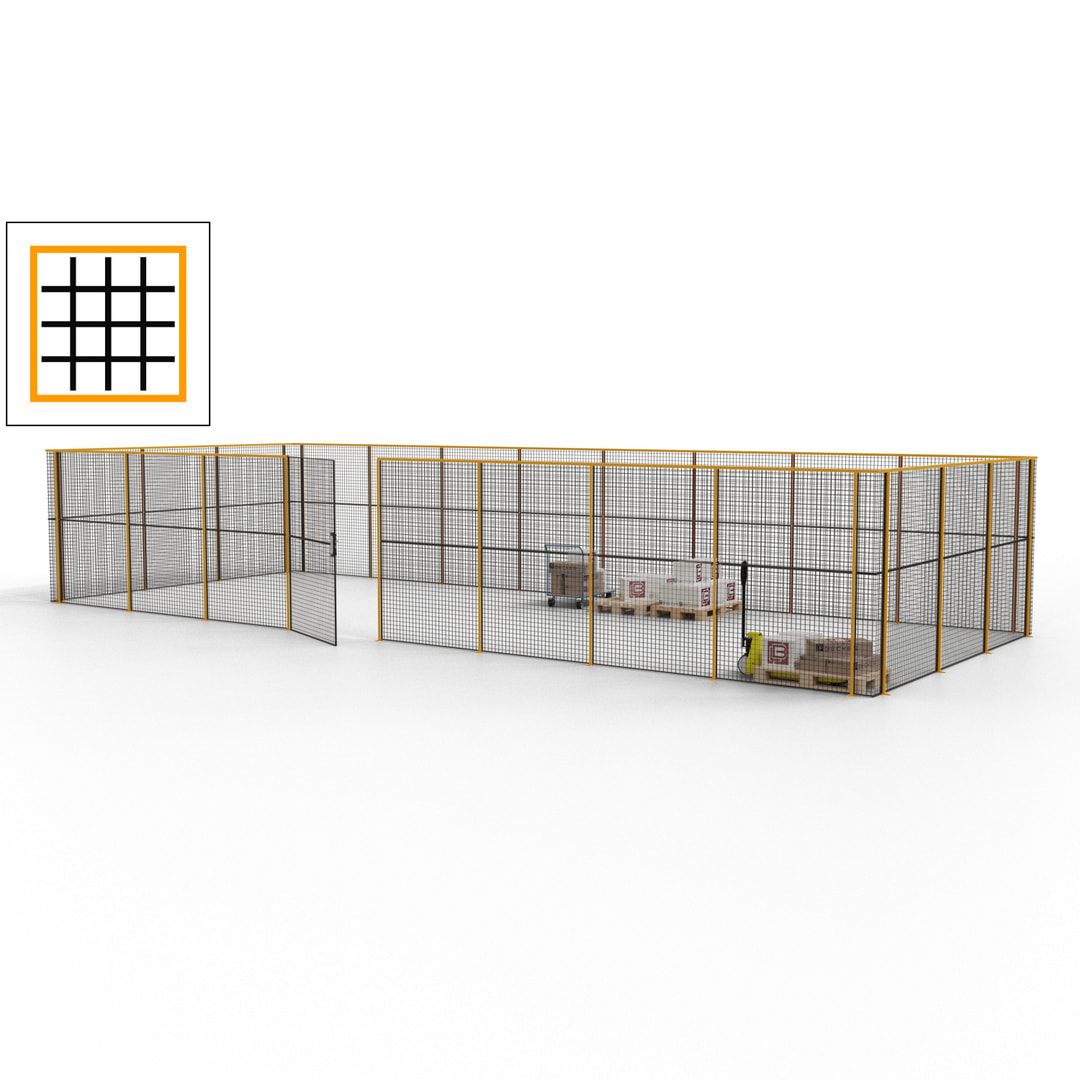 Maschinen Schutzgitter - Hallentrennwand - Sicherheitszaun - Tür - 33 m - 2.200 x 12.400 x 4.900 mm (HxBxT) - enzianblau