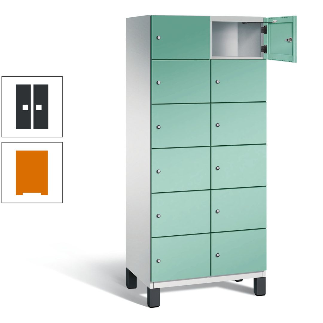 Fächerschrank, Stahlschrank, 12 Fächer, Türöffnungsbegrenzer, Füße, 1.980 x 800 x 525 mm (HxBxT), Korpus anthrazitgrau, Front anthrazitgrau