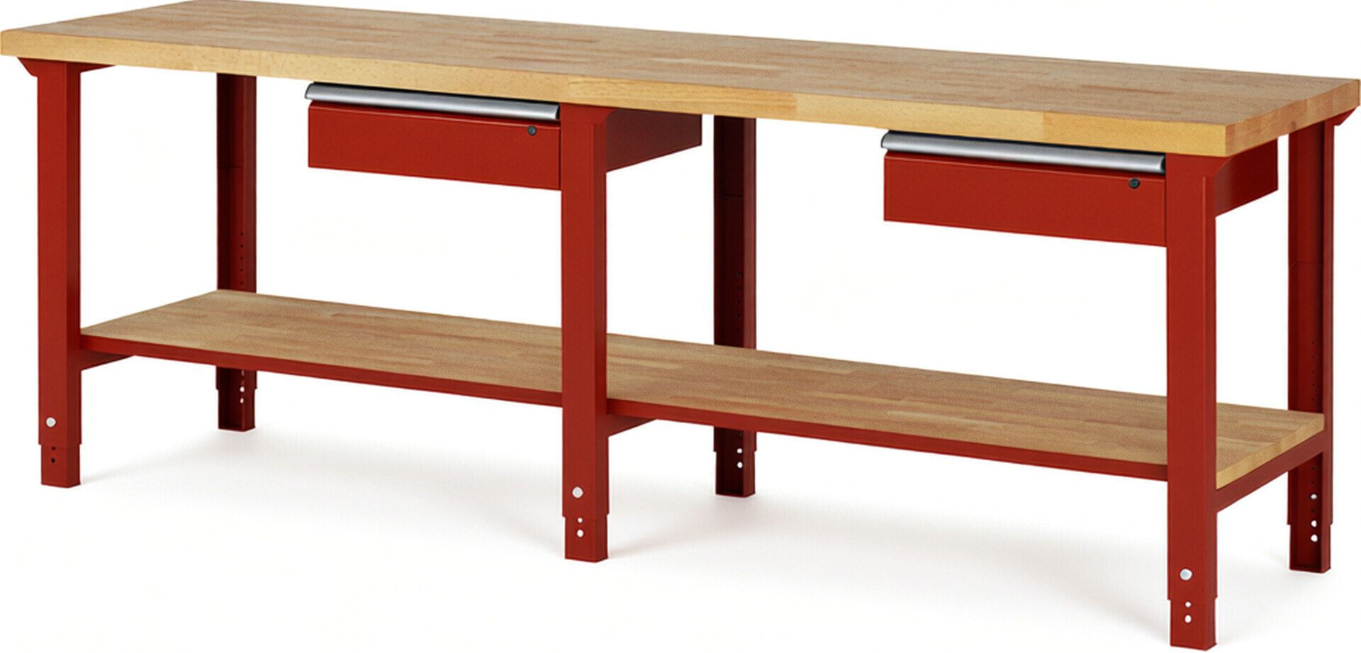 Werkbank mit Ablage - 2 Schubladen - 150:2 - höhenverstellbar 790 - 1.140 mm - 2.500 x 700 mm (BxT) - 750 kg - Buche - Anthrazitgrau