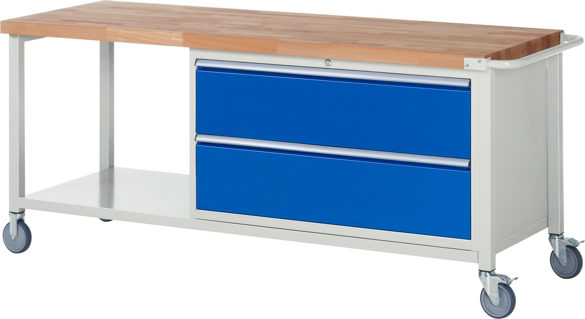 Mobile Werkbank mit Ablage - 2 XXL Schubladen - Teilauszug - 270:2 - 880 x 2.000 x 700 mm (HxBxT) - 450 kg - Buche - Anthrazitgrau