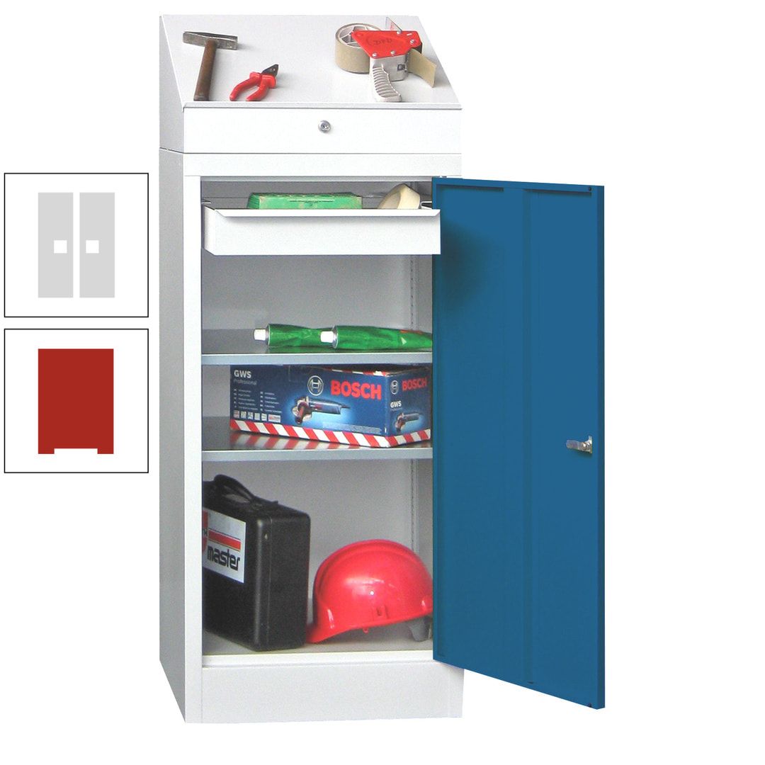 Stehpult mit Schrank - Vollblechtür - 1 Einlegeboden, 1 Ausziehboden, 1 Schublade - 1.270x500x500 mm (HxBxT) - anthrazitgrau
