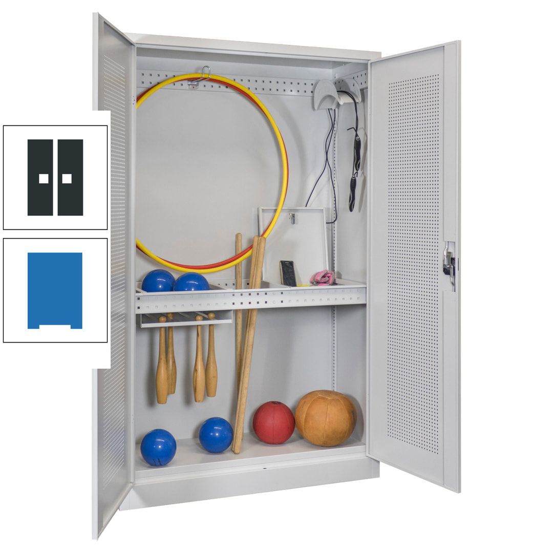 Sportschrank - Lochfeldtüren - Variante 1 - 1.950x1.200x500 mm (HxBxT) - anthrazitgrau
