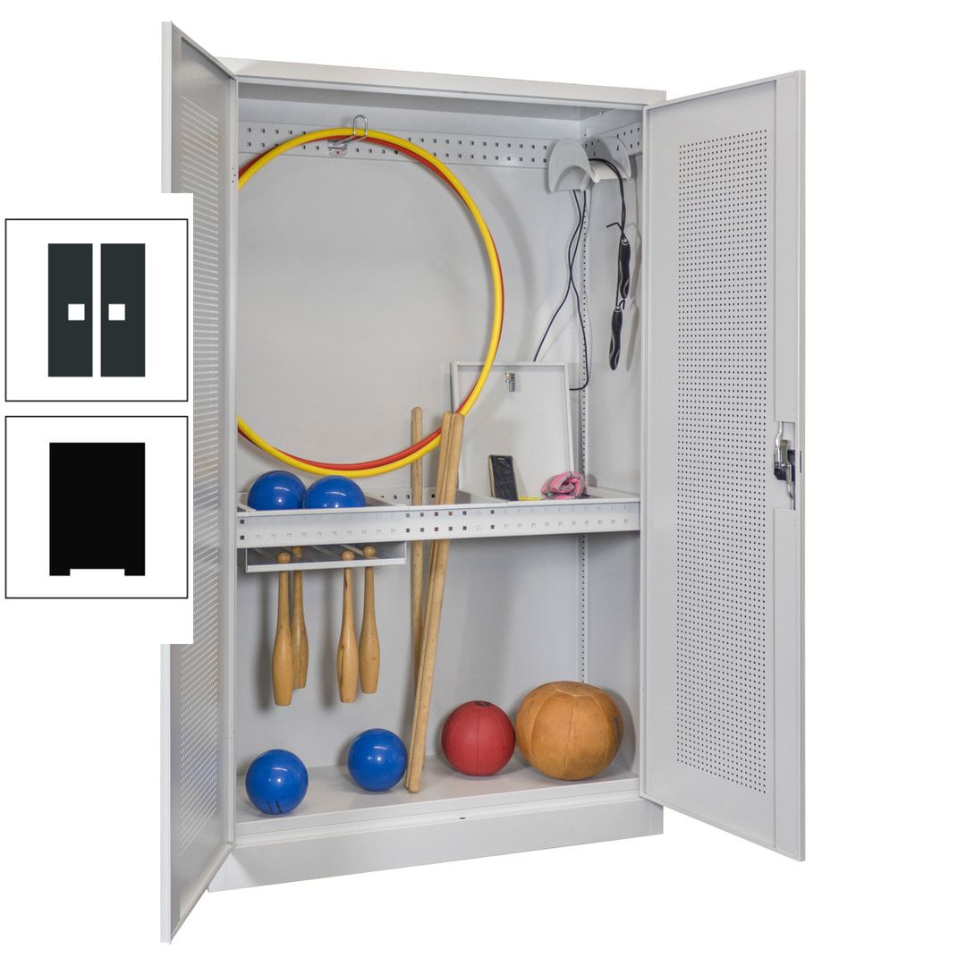 Sportschrank - Lochfeldtüren - Variante 1 - 1.950x1.200x500 mm (HxBxT) - anthrazitgrau