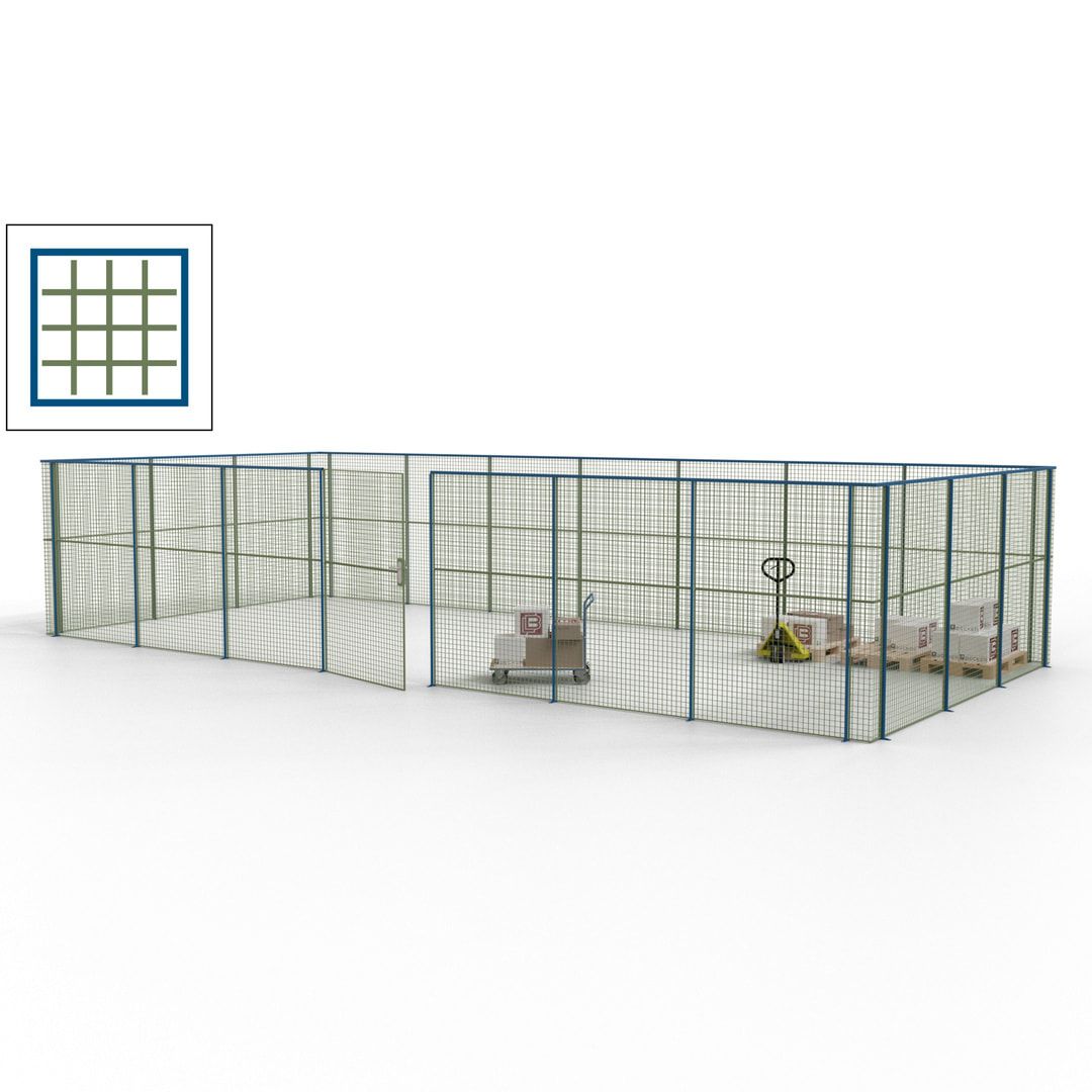 Hallentrennwand - Flügeltür, Gitter - 19 Gitterwände - 2.200 x 10.900 x 4.900 mm (HxBxT) - Perlweiß/reinorange