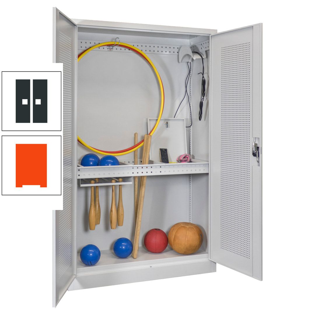 Sportschrank - Lochfeldtüren - Variante 1 - 1.950x1.200x500 mm (HxBxT) - anthrazitgrau