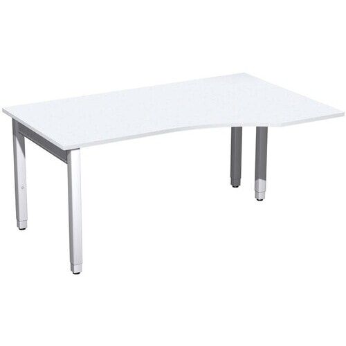 Eckschreibtisch, Ecke rechts, Füße einseitig verkürzt, 4-Fuß Quadrat Pro, höhenverstellbar, 680-800 x 1.600 x 1.000 mm (HxBxT), Dekor Ahorn