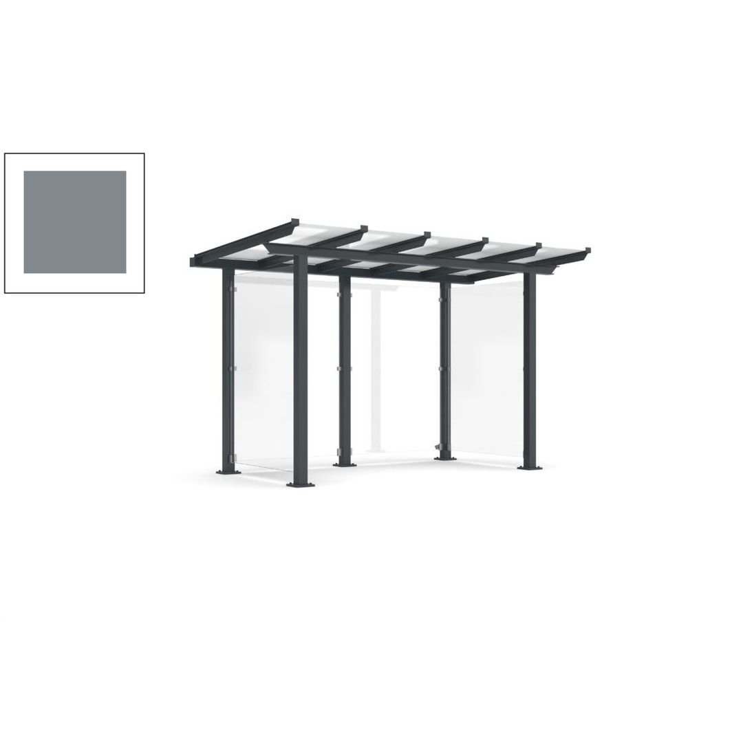 Unterstand mit Pultdach und Sicherheitsglas - feuerverzinkt und farbbeschichtet - 2.435 x 3.850 x 2.090 (HxBxT) - Farbe Achatgrau