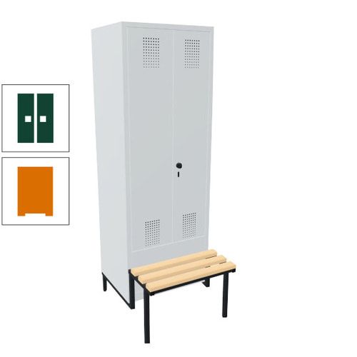 Doppel-Spind, Garderobenschrank, Buche Sitzbank integriert, 2 Abteile a 400 mm, Korpus anthrazitgrau, Tür anthrazitgrau, 1.850 x 800 x 815 mm (HxBxT)