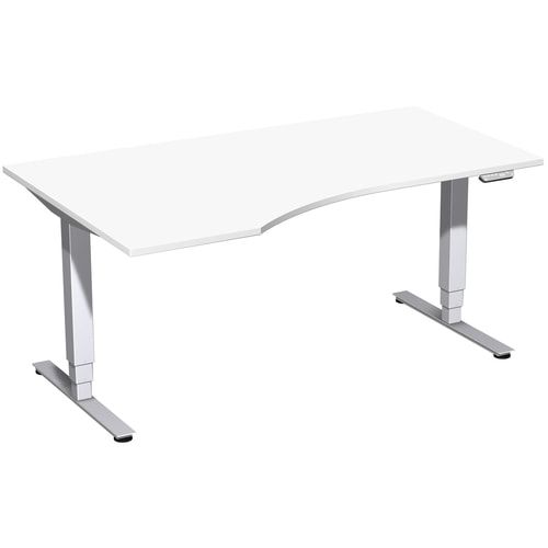 Eckschreibtisch, Ecke links, Elektro Pro+, elektronisch höhenverstellbar, 625-1.285 x 1.600 x 1.000 mm (HxBxT), Gestell silber, Dekor Ahorn