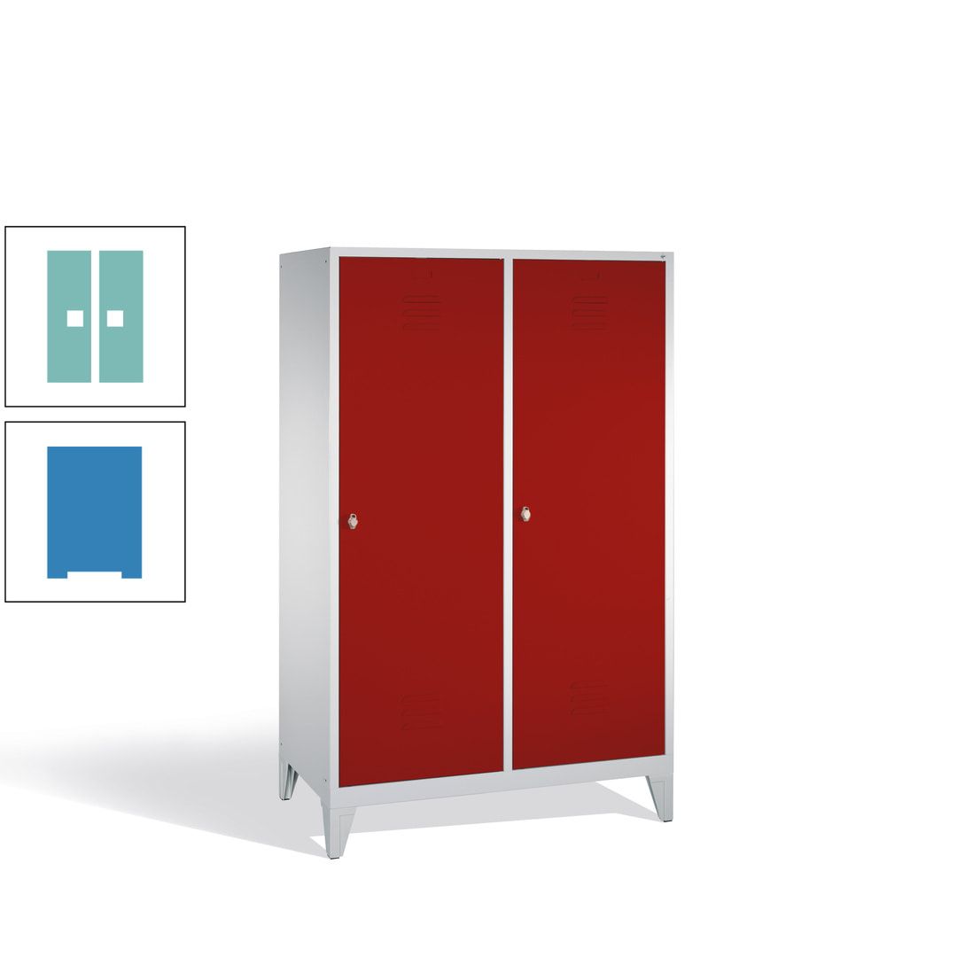 Doppel-Spind mit 2 Großtüren, Garderobenschrank mit Füßen, 4 Abteile a 300 mm, Korpus anthrazitgrau, Tür anthrazitgrau, 1.850 x 1.190 x 500 mm (HxBxT)