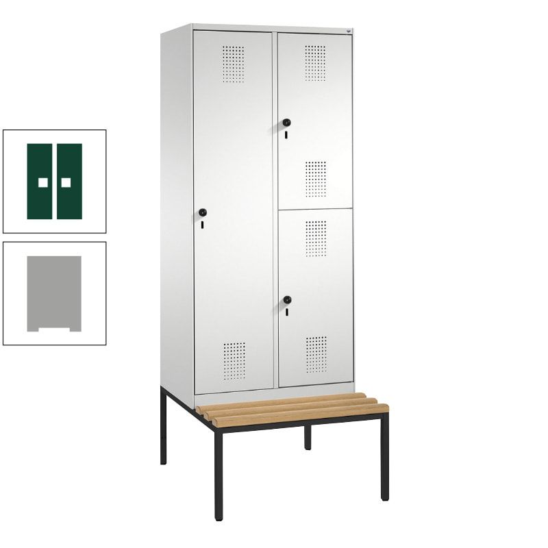 Garderobenschrank, Spind ein- und doppelstöckig Sitzbank, 2 Abteile, 3 Fächer, 2.090 x 800 x 500 mm (HxBxT), Front anthrazitgrau, Korpus anthrazitgrau