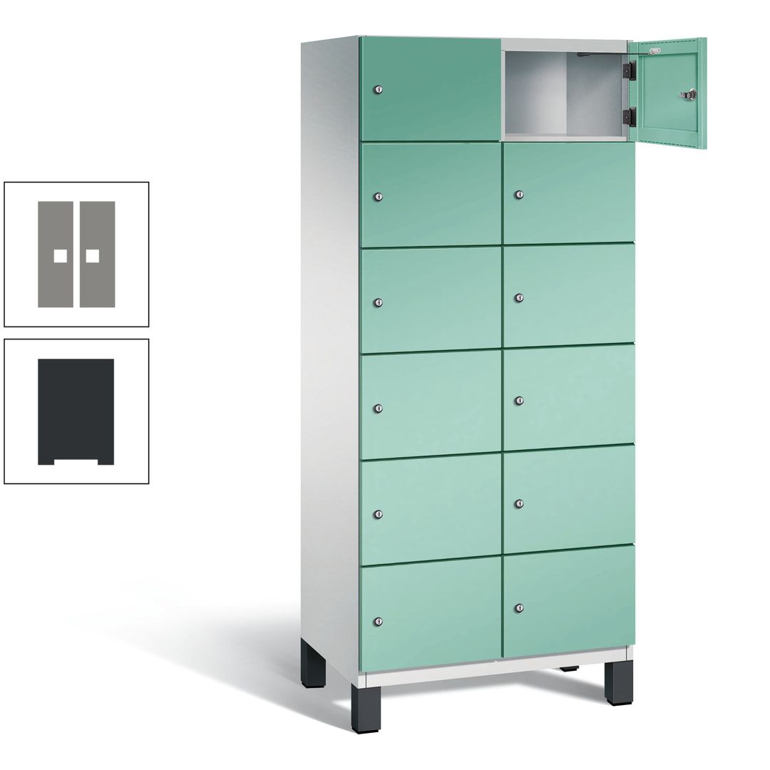Fächerschrank, Stahlschrank, 12 Fächer, Türöffnungsbegrenzer, Füße, 1.980 x 800 x 525 mm (HxBxT), Korpus anthrazitgrau, Front anthrazitgrau