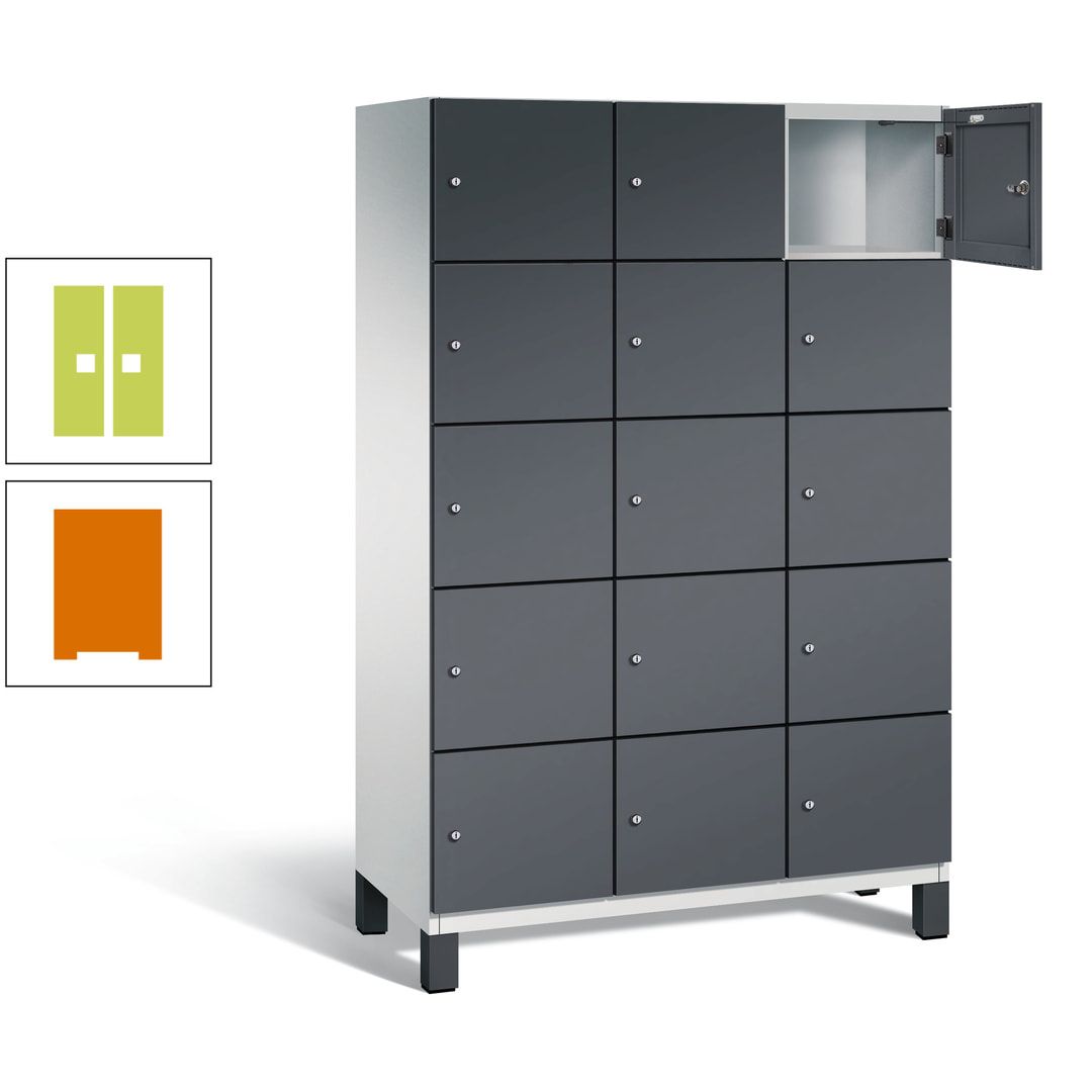 Fächerschrank, Stahlschrank, 15 Fächer, Türöffnungsbegrenzer, Füße, 1.980 x 1.200 x 525 mm (HxBxT), Korpus anthrazitgrau, Front anthrazitgrau