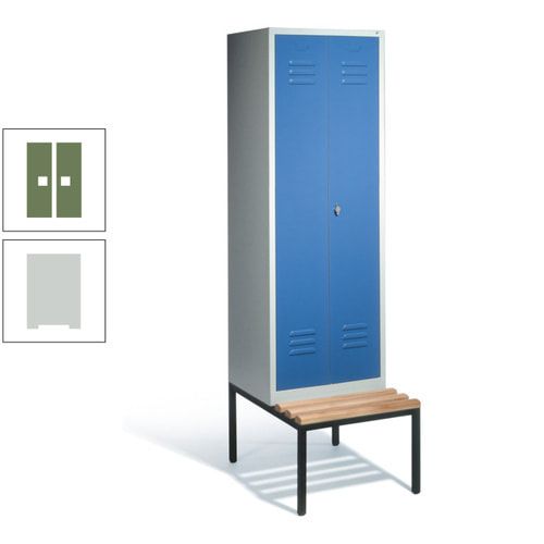 Doppel-Spindschrank, Buche Sitzbank untergebaut, 2 Abteile a 300 mm, Korpus lichtgrau, Tür anthrazitgrau, 2.090 x 610 x 815 mm (HxBxT)