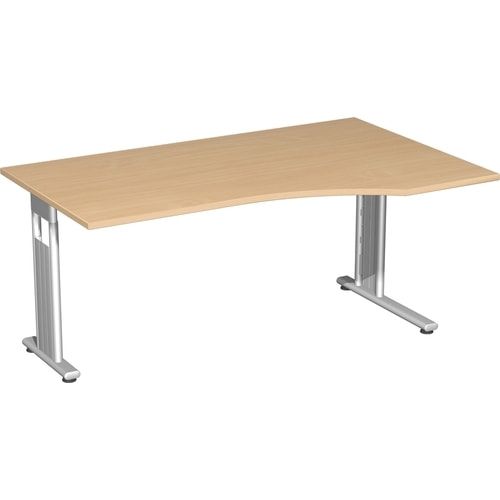 Eckschreibtisch, Bürotisch, Füße einseitig verkürzt, C-Fuß Flex, Ecke rechts, 720 x 1.800 x 1.000 mm (HxBxT), Gestell silber, Dekor Ahorn