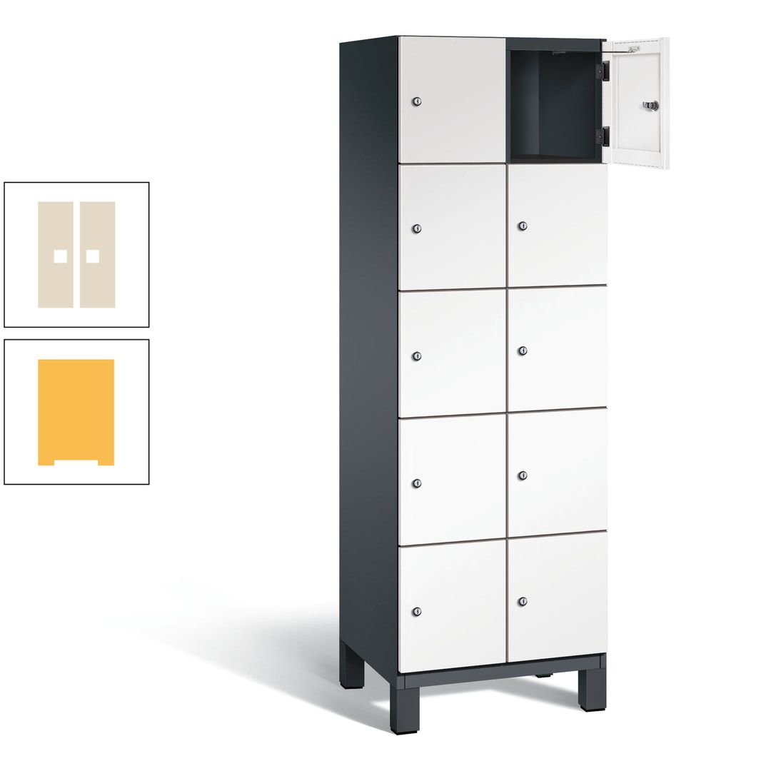 Fächerschrank, Stahlschrank, 10 Fächer, Türöffnungsbegrenzer, Füße, 1.980 x 600 x 525 mm (HxBxT), Korpus anthrazitgrau, Front anthrazitgrau