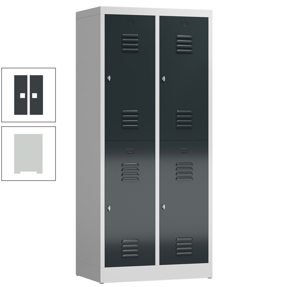Garderobenschrank, Doppelstockspind, 2 Abteil, 4 Fächer, 1.800 x 800 x 500 mm (HxBxT), Drehriegel, Stahl, Korpus: lichtgrau, Front: anthrazitgrau