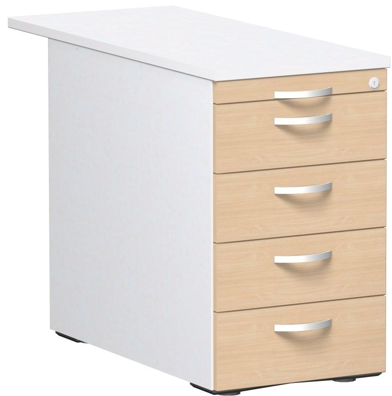 Standcontainer, 4 Schubladen, Ordnungsfach, Zentralverschluss, 720 x 438 x 800 (1.000) mm (HxBxT), Front Ahorn, Oberboden Ahorn, Korpus Ahorn