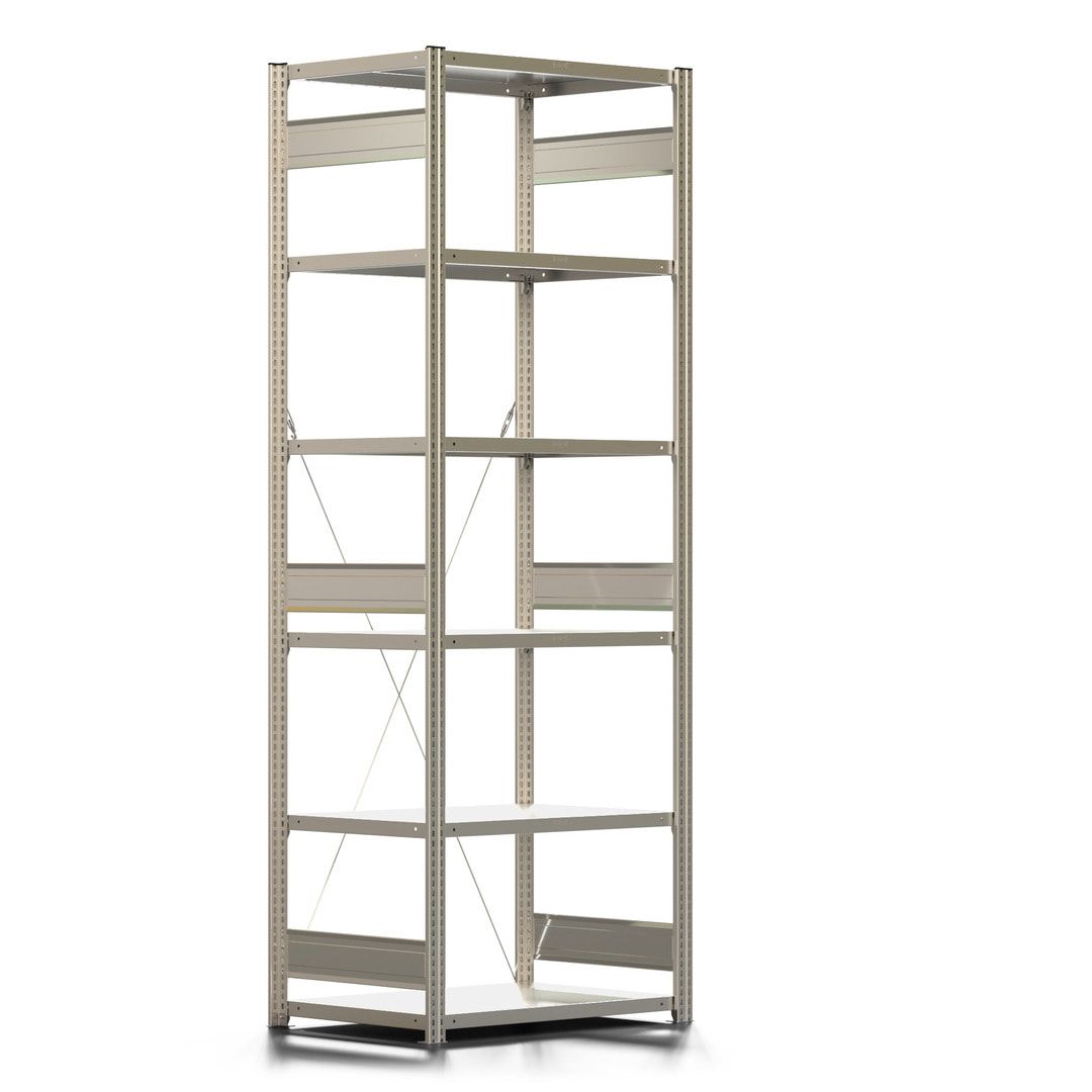 Fachbodenregal mit Tiefenriegel - 350 kg - 2.500 x 875 x 626 mm (HxBxT) - Anbauregal - 6 Böden - enzianblau - Lagerregal - Steckregal BERT
