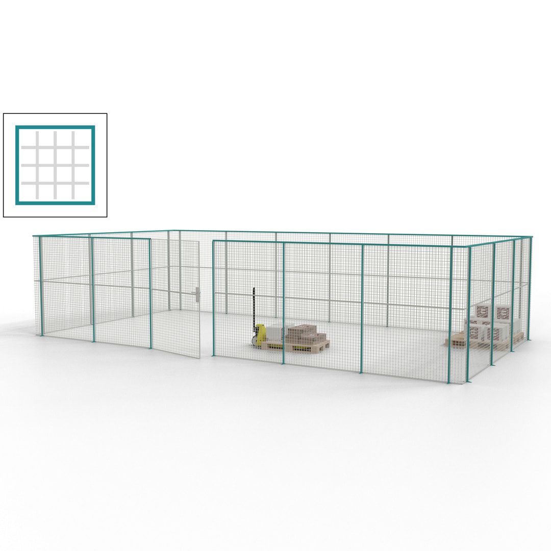 Maschinen Schutzgitter - Hallentrennwand - Sicherheitszaun - Tür - 27 m - 2.200 x 9.400 x 4.900 mm (HxBxT) - enzianblau