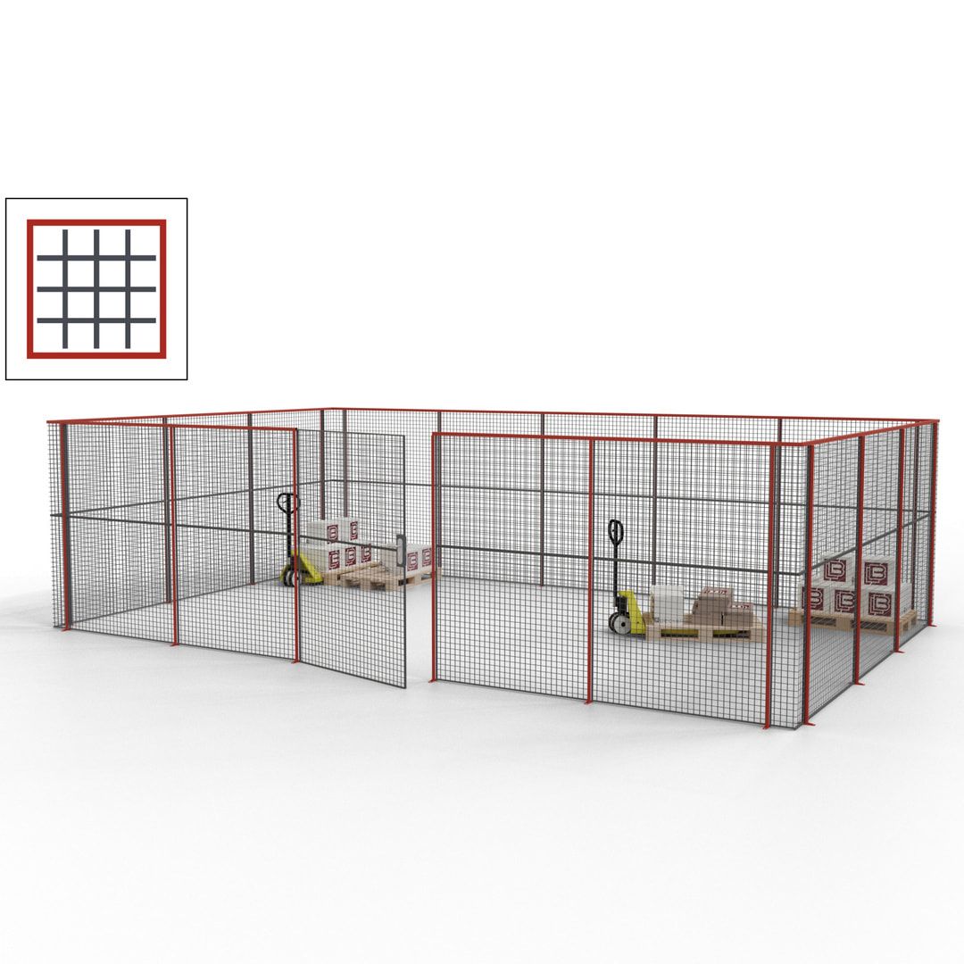 Maschinen Schutzgitter - Hallentrennwand - Sicherheitszaun - Tür - 22 m - 2.200 x 7.900 x 4.900 mm (HxBxT) - enzianblau