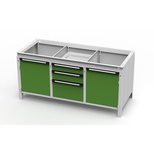 OTTOKIND Werkbank - bündige Arbeitsplatte - 810 x 1.695 x 750 mm (HxBxT) - 3 Schubladen - 2 Schränke - lichtgrau