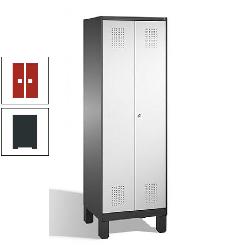 Doppel-Spind, Doppeltüren, Garderobenschrank mit Füßen, 2 Abteile a 300 mm, Korpus anthrazitgrau, Tür anthrazitgrau, 1.850 x 600 x 500 mm (HxBxT)